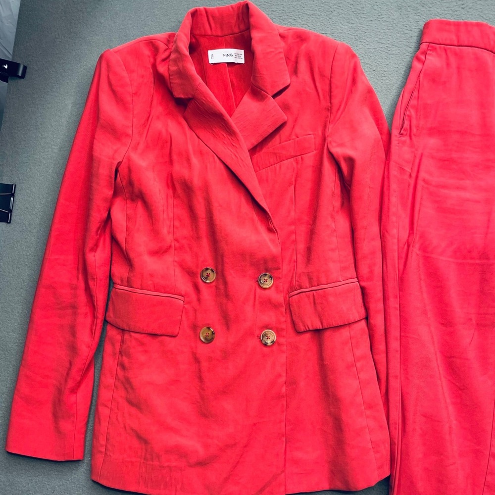 Mango Women Suit Set Red Double Breasted Blazer Trousers XXS Power Suit - Picture 9 of 14
